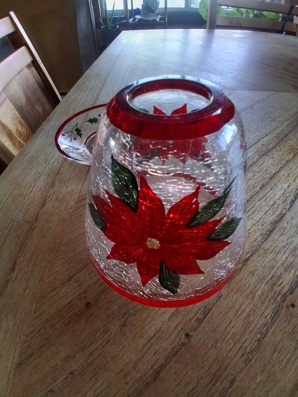 Yankee candle crackle glass poinsettia replacement candle shade/ holiday topper